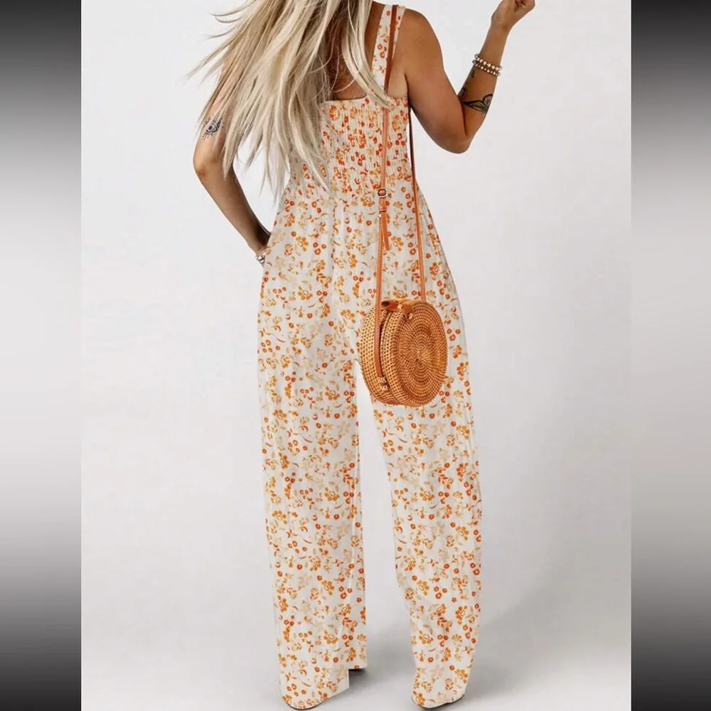Boho Floral Print Wide Leg Palazzo Pants Jumpsuit - Picture 2 of 5